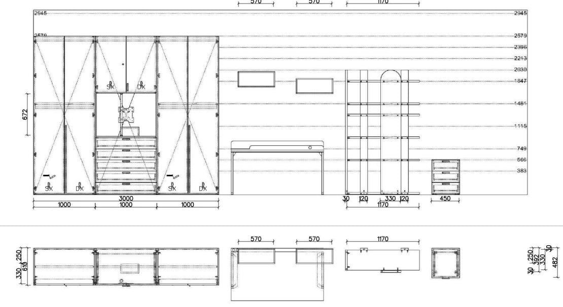 Cameretta per bambini Nidi By Battistella con Armadio Scrivania e Libreria