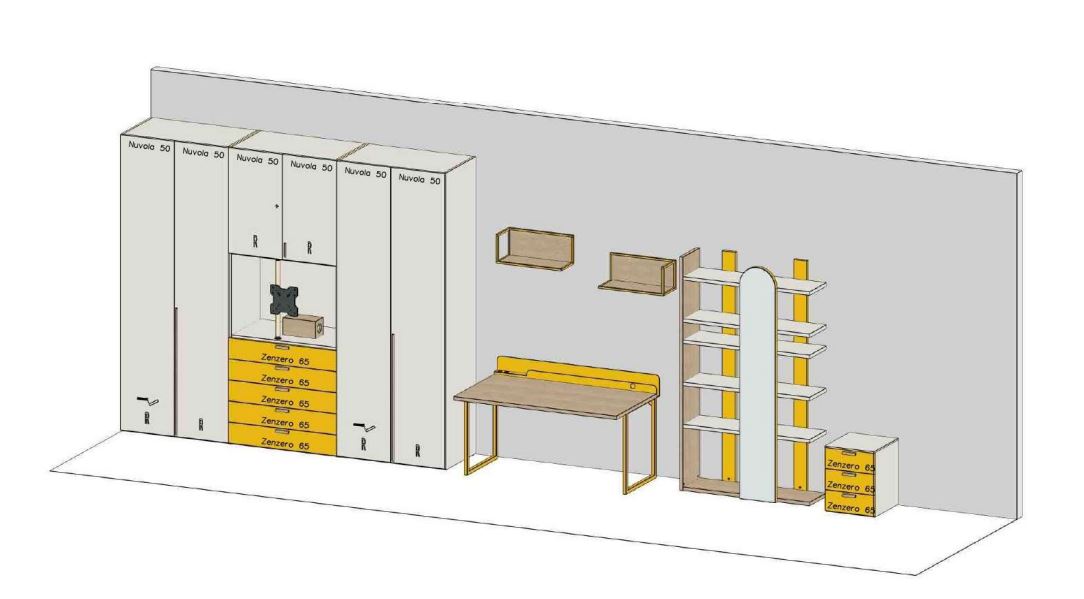 Cameretta per bambini Nidi By Battistella con Armadio Scrivania e Libreria