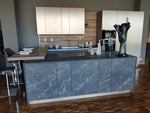 Cucina design con penisola "Kali" By Arredo3 in Noce Imperial e PET INOX