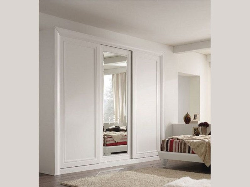 Armadio scorrevole "Ambra" con specchio By Domus in tamburato di legno
