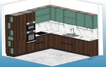 Cucina angolare By Arredo 3 in laminato noce Italia e laccato lucido Timo